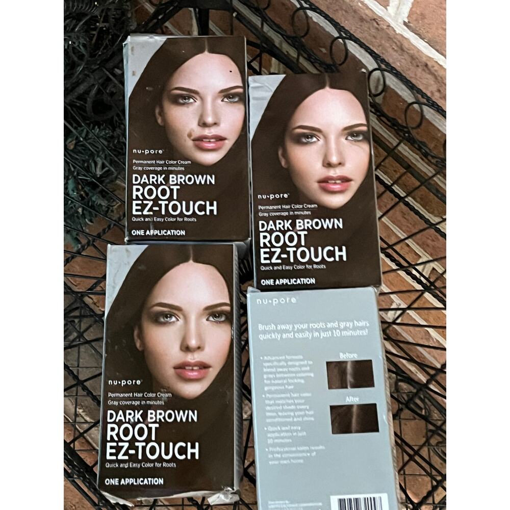 (4) Nu-Pore Dark Brown ROOT EZ-TOUCH Hair Color Covers Gray - Picture 2 of 4